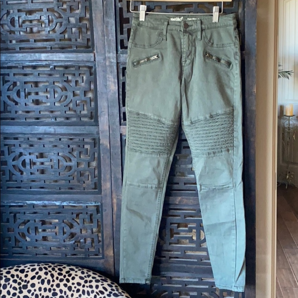 Olive green high rise biker jeggings